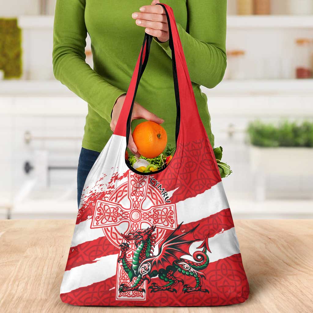 Wales Celtic Cross Grocery Bag Cymru Am Byth Red Version - Wonder Print Shop