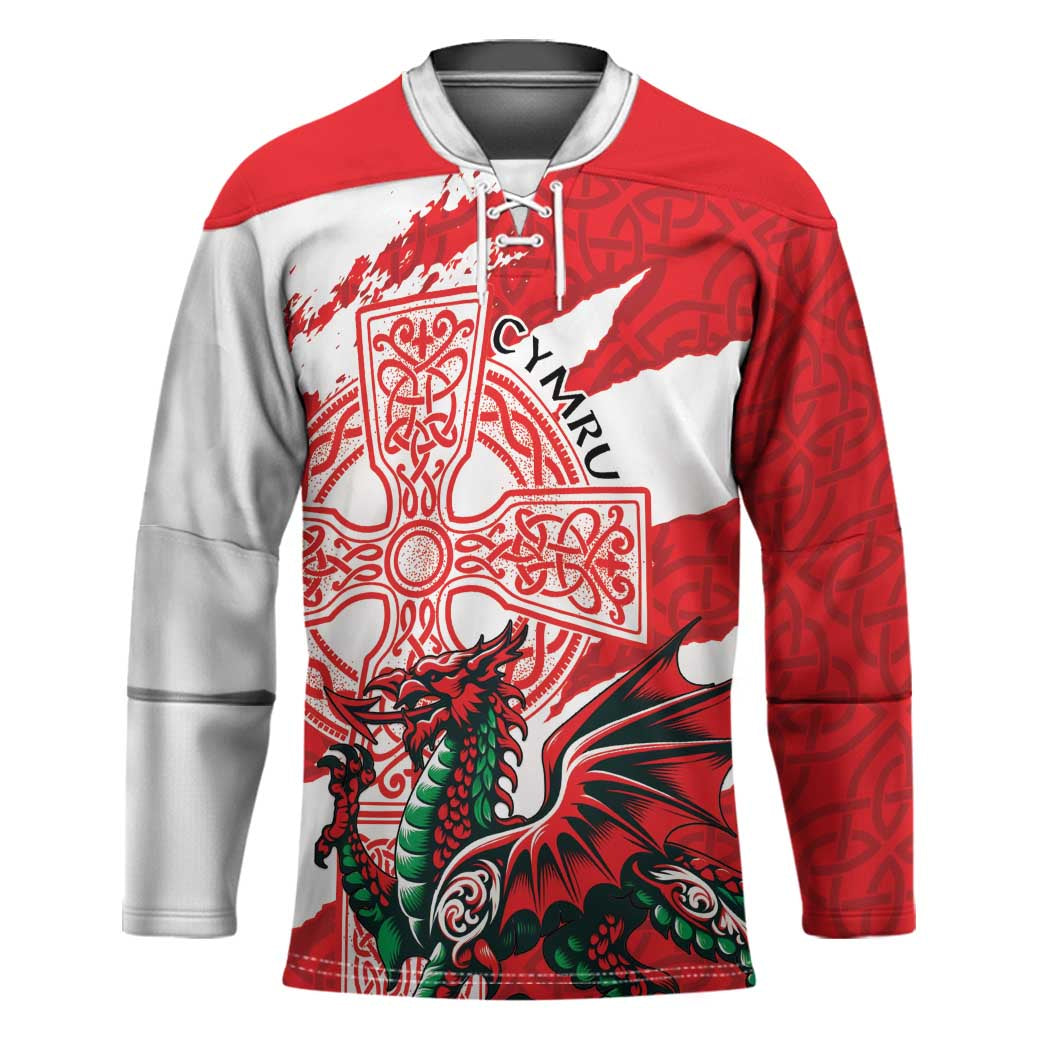 Wales Celtic Cross Hockey Jersey Cymru Am Byth Red Version - Wonder Print Shop