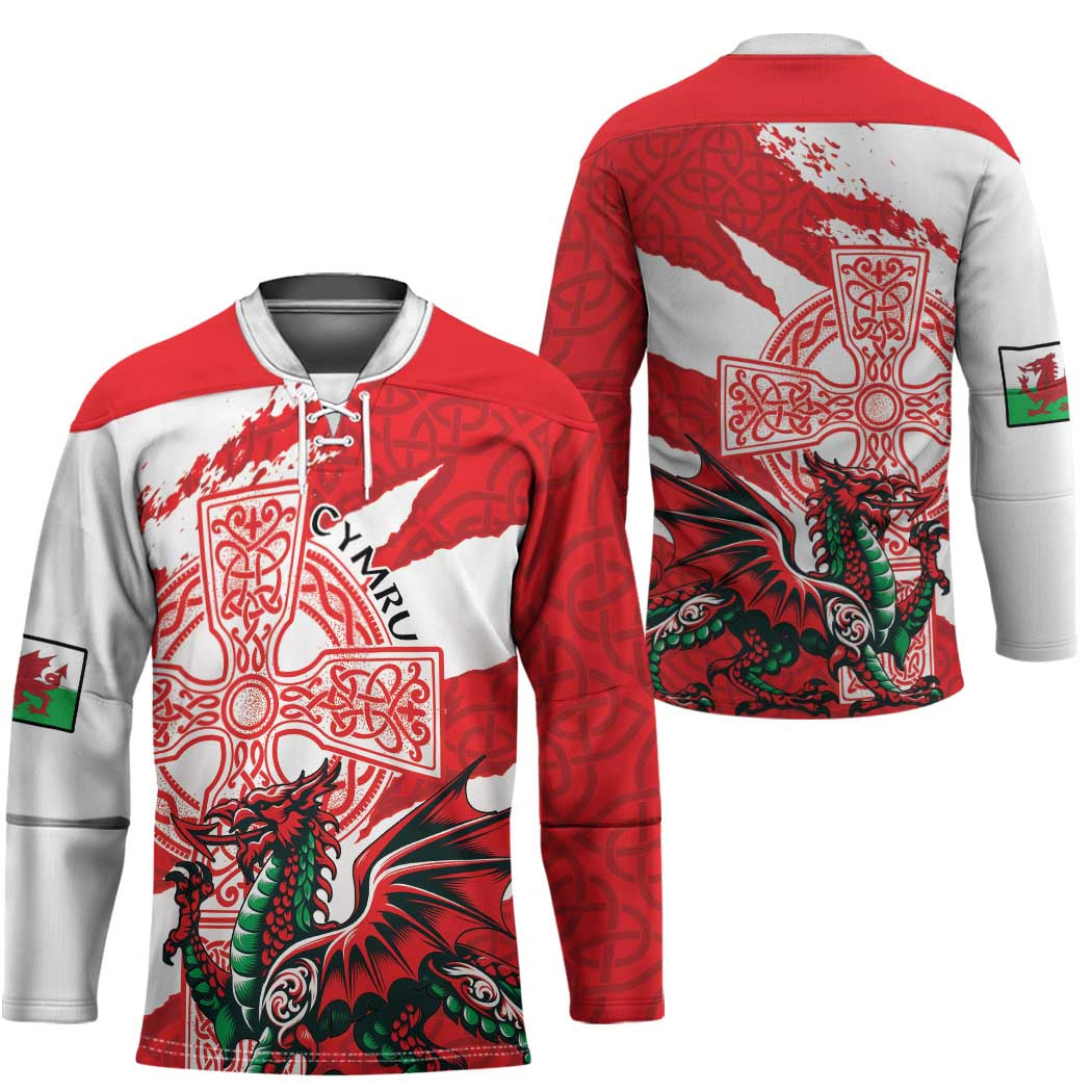 Wales Celtic Cross Hockey Jersey Cymru Am Byth Red Version - Wonder Print Shop