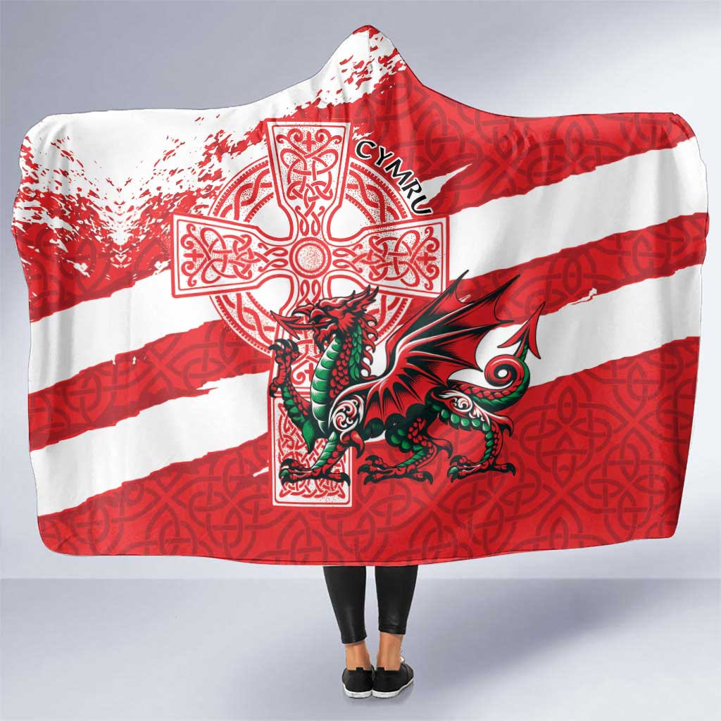 Wales Celtic Cross Hooded Blanket Cymru Am Byth Red Version - Wonder Print Shop