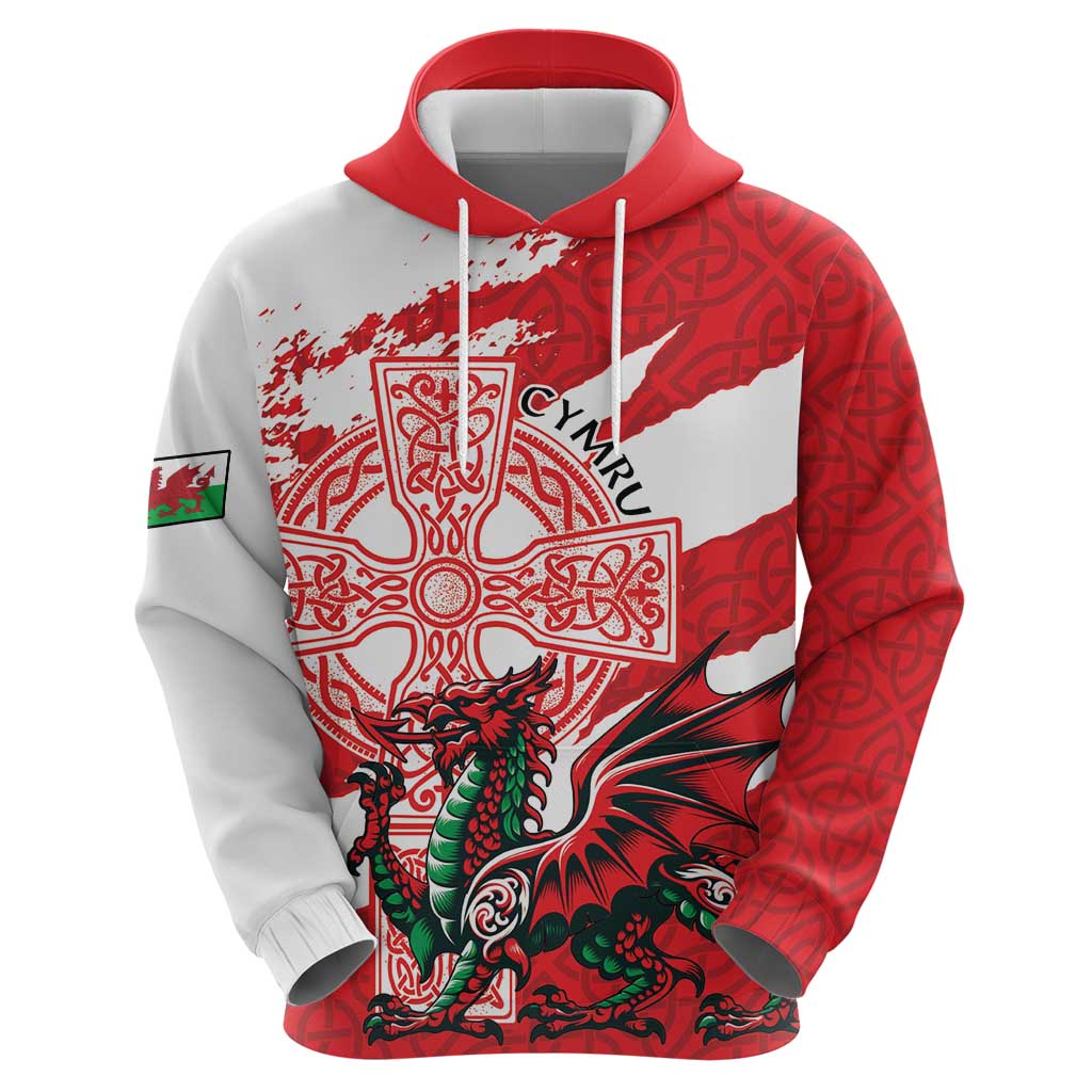 Wales Celtic Cross Hoodie Cymru Am Byth Red Version - Wonder Print Shop