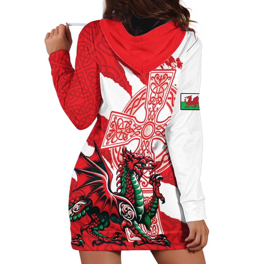 Wales Celtic Cross Hoodie Dress Cymru Am Byth Red Version - Wonder Print Shop