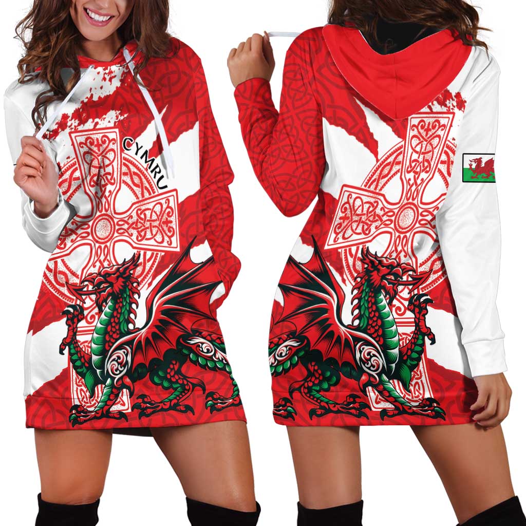 Wales Celtic Cross Hoodie Dress Cymru Am Byth Red Version - Wonder Print Shop