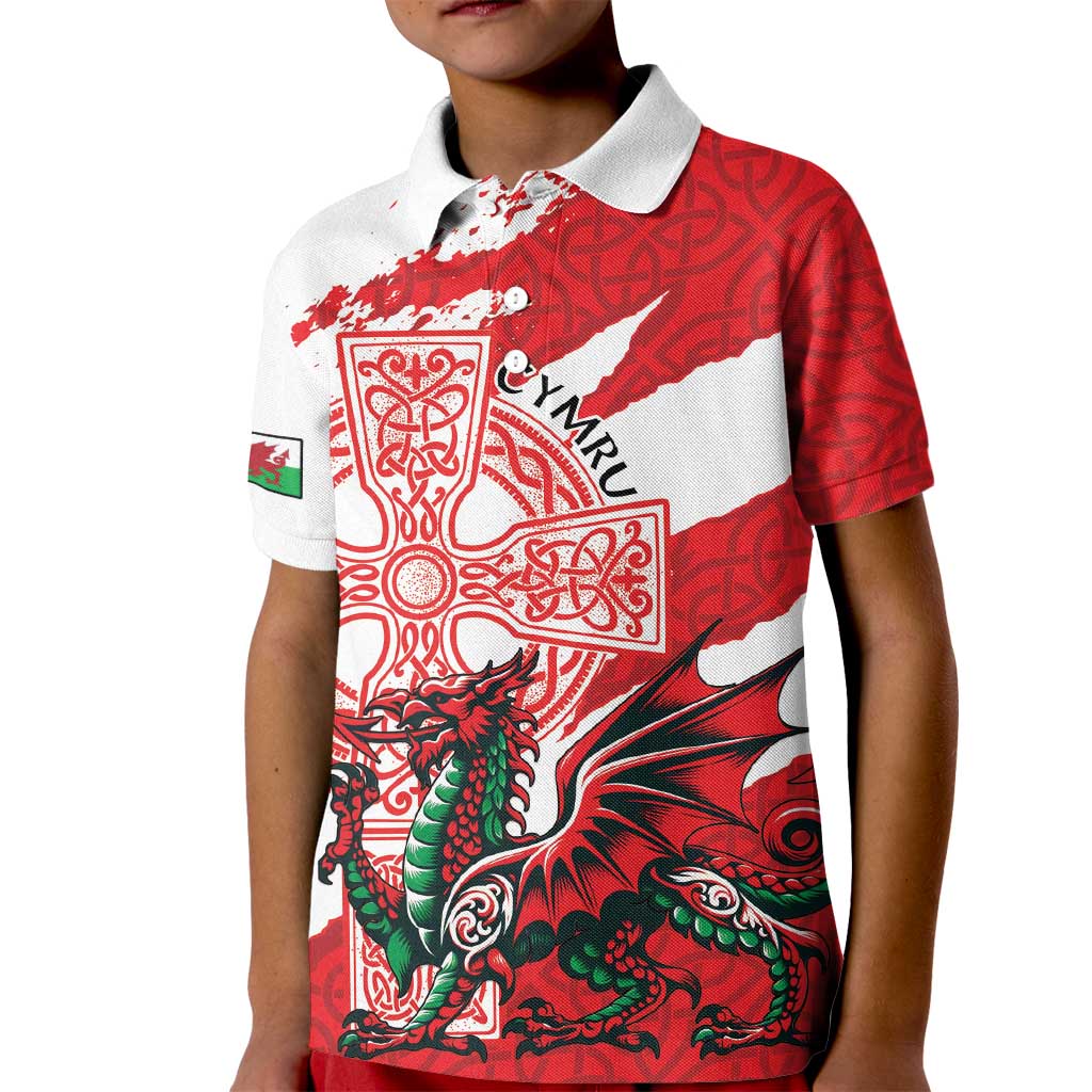 Wales Celtic Cross Kid Polo Shirt Cymru Am Byth Red Version - Wonder Print Shop