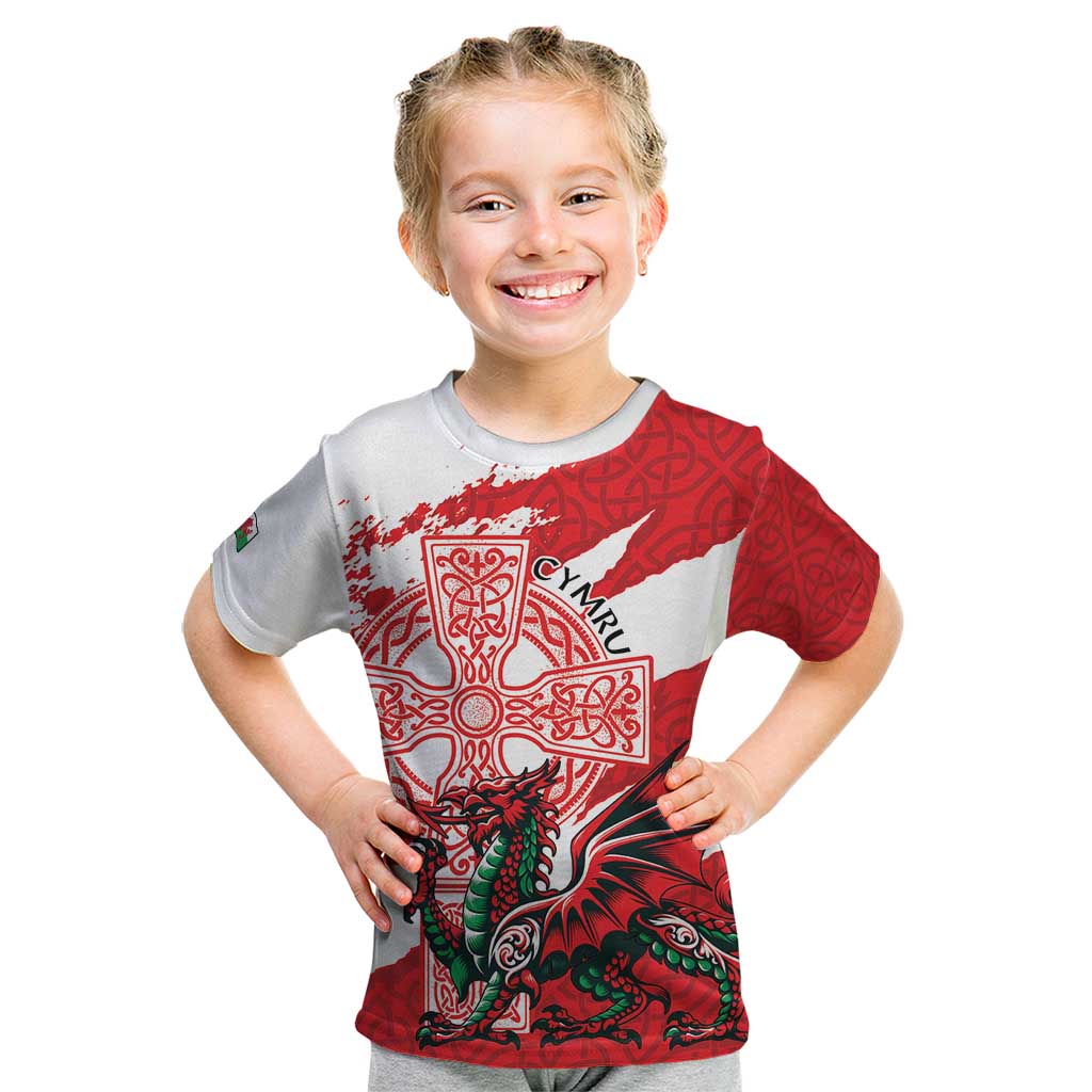 Wales Celtic Cross Kid T Shirt Cymru Am Byth Red Version - Wonder Print Shop