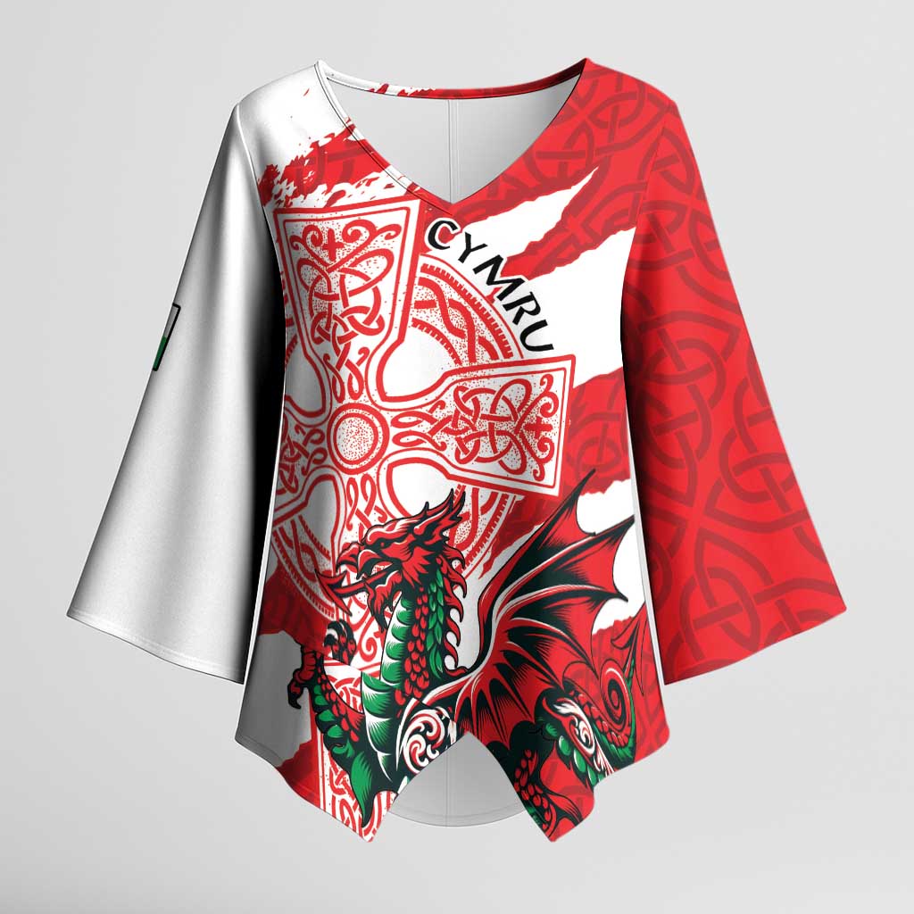 Wales Celtic Cross Kimono Sleeve Blouse Cymru Am Byth Red Version - Wonder Print Shop