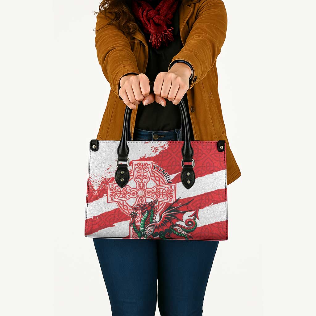 Wales Celtic Cross Leather Bag Cymru Am Byth Red Version - Wonder Print Shop