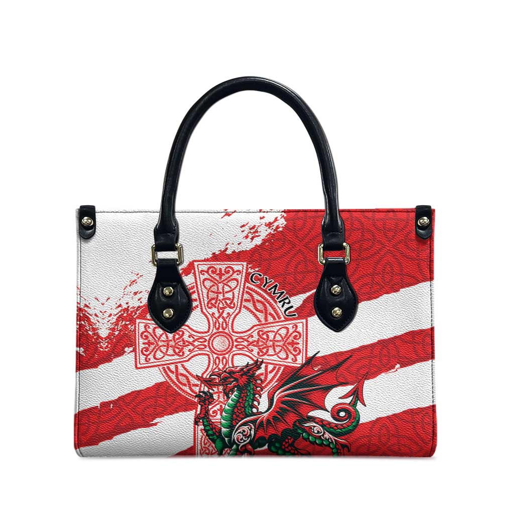 Wales Celtic Cross Leather Bag Cymru Am Byth Red Version - Wonder Print Shop