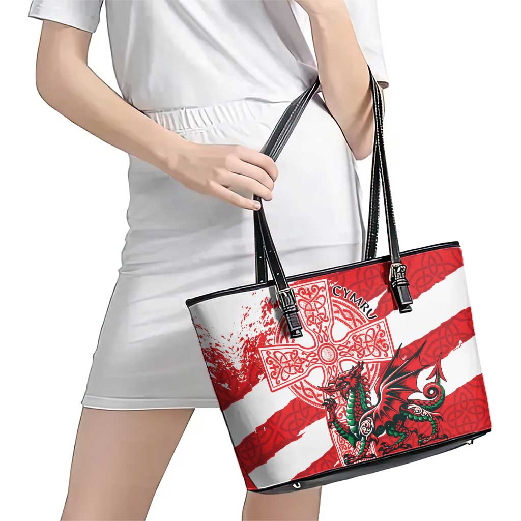Wales Celtic Cross Leather Tote Bag Cymru Am Byth Red Version - Wonder Print Shop
