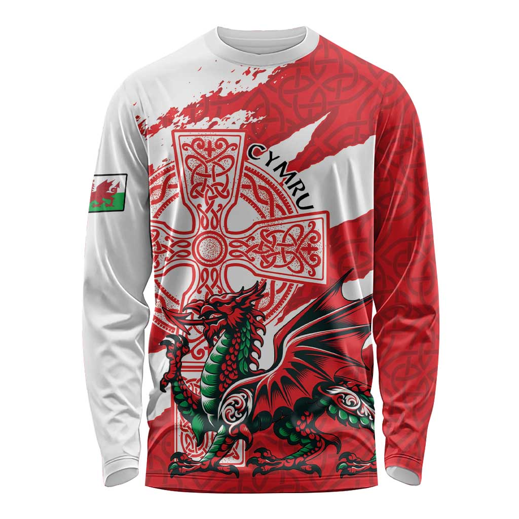 Wales Celtic Cross Long Sleeve Shirt Cymru Am Byth Red Version - Wonder Print Shop