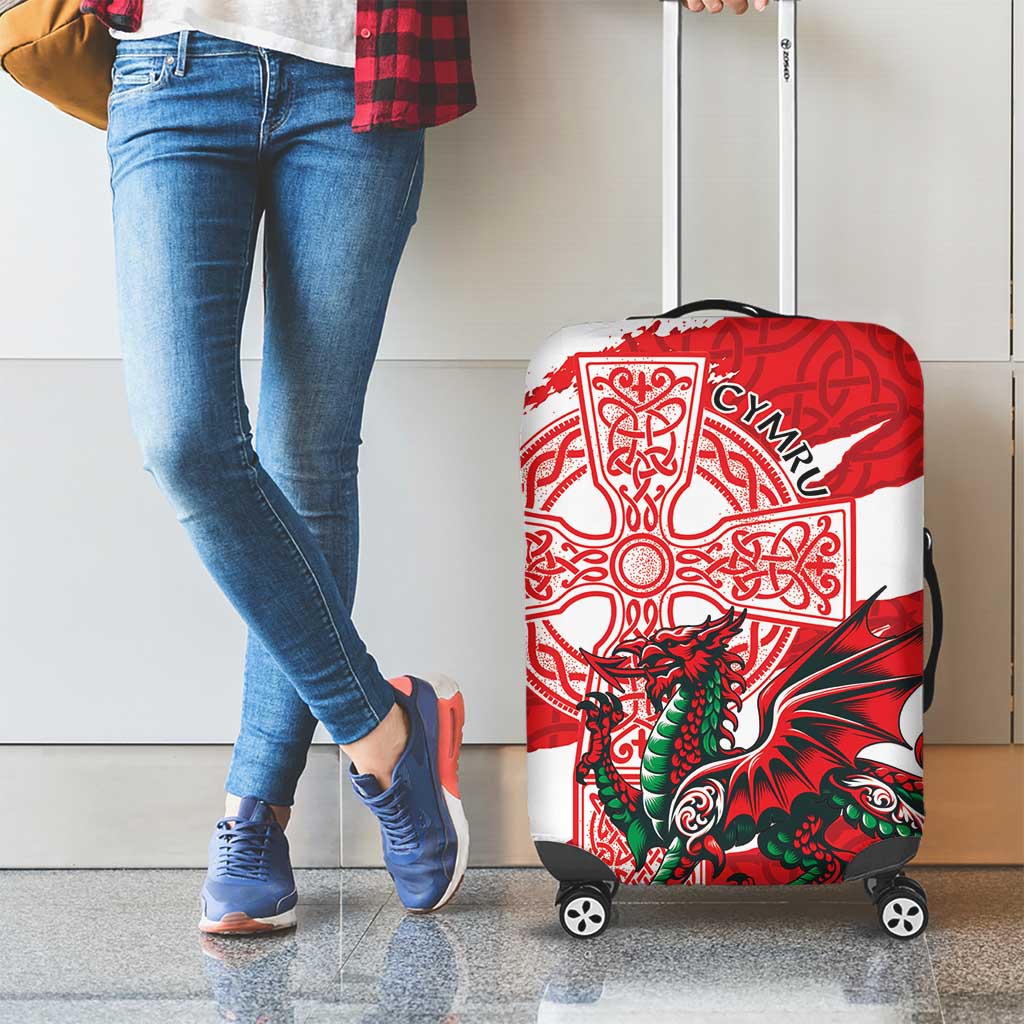 Wales Celtic Cross Luggage Cover Cymru Am Byth Red Version - Wonder Print Shop