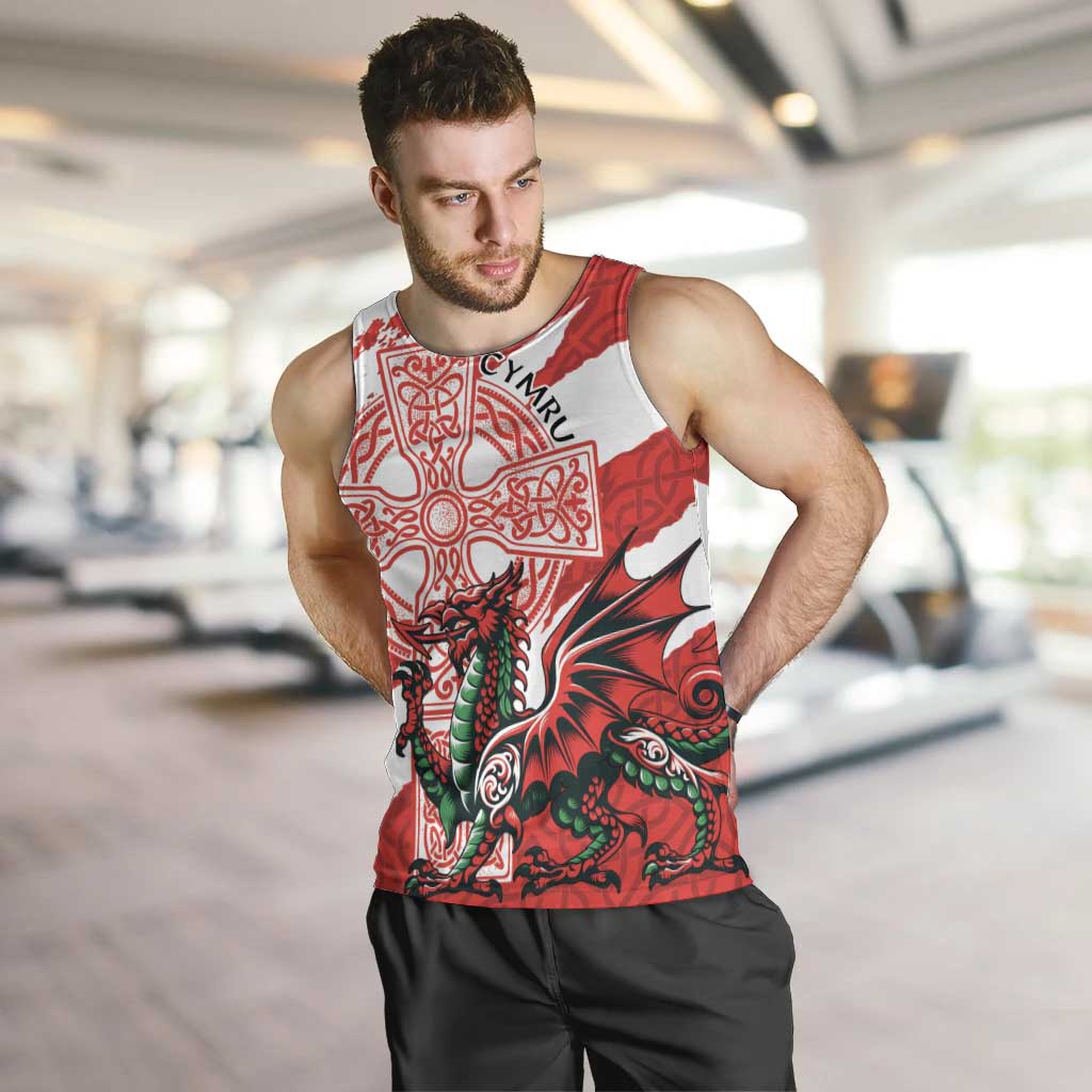 Wales Celtic Cross Men Tank Top Cymru Am Byth Red Version - Wonder Print Shop