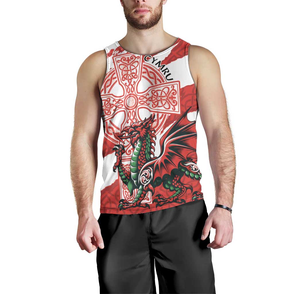 Wales Celtic Cross Men Tank Top Cymru Am Byth Red Version - Wonder Print Shop