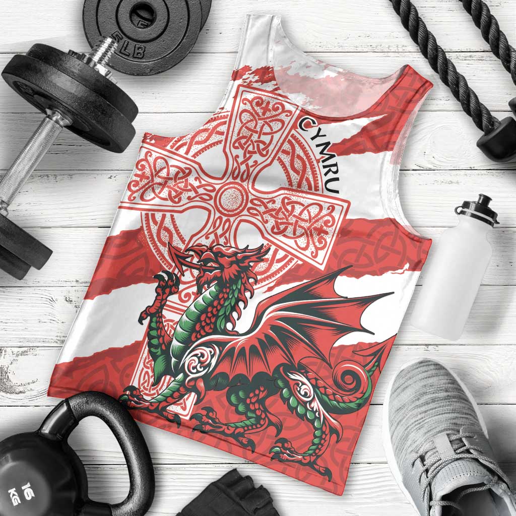 Wales Celtic Cross Men Tank Top Cymru Am Byth Red Version - Wonder Print Shop