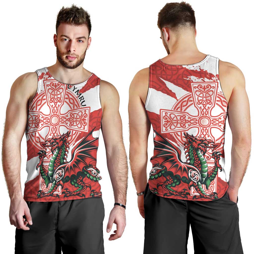 Wales Celtic Cross Men Tank Top Cymru Am Byth Red Version - Wonder Print Shop