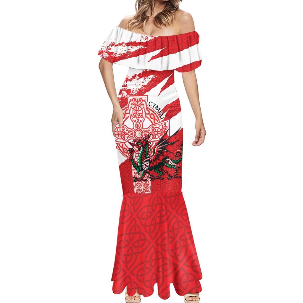Wales Celtic Cross Mermaid Dress Cymru Am Byth Red Version - Wonder Print Shop
