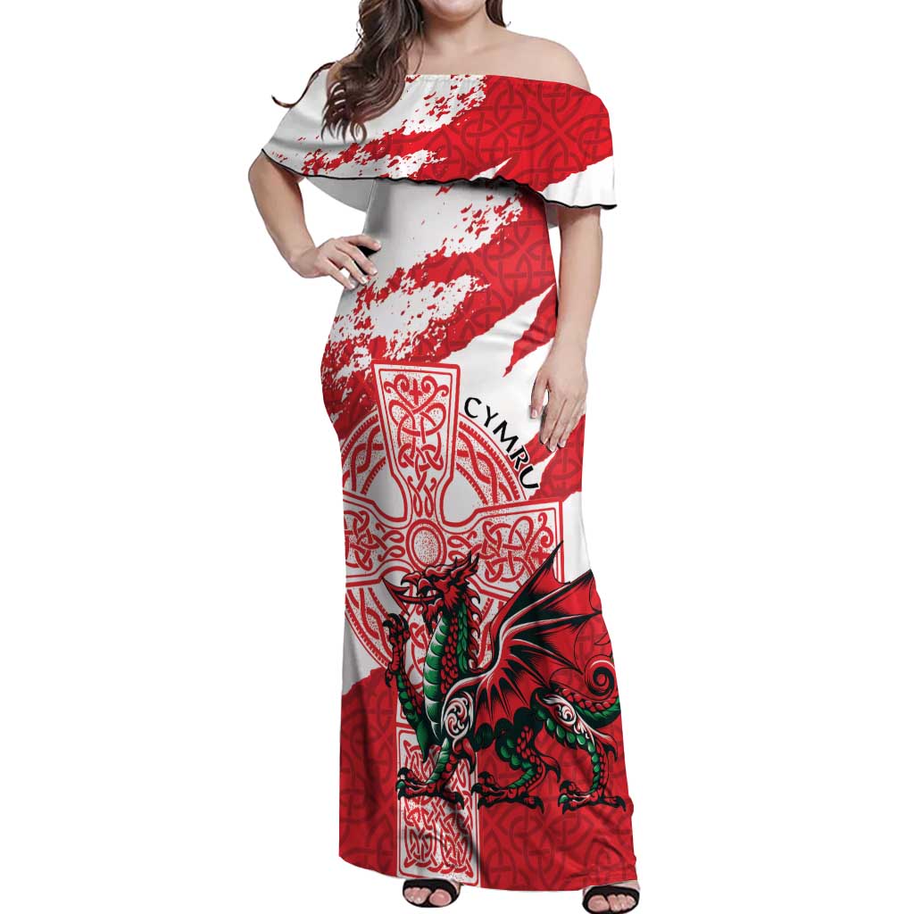 Wales Celtic Cross Off Shoulder Maxi Dress Cymru Am Byth Red Version - Wonder Print Shop