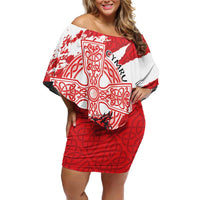 Wales Celtic Cross Off Shoulder Short Dress Cymru Am Byth Red Version - Wonder Print Shop