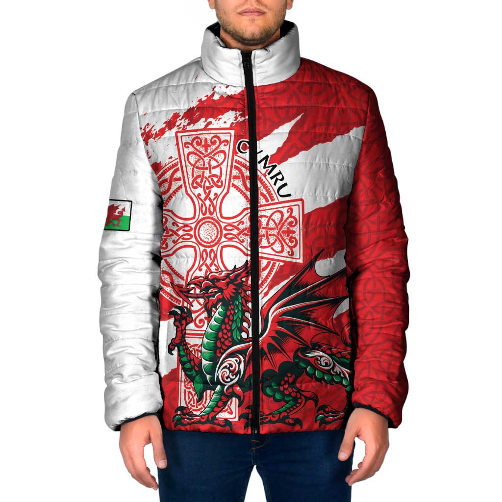 Wales Celtic Cross Padded Jacket Cymru Am Byth Red Version - Wonder Print Shop