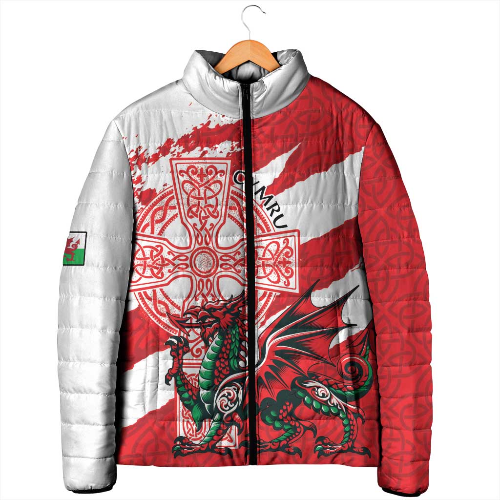 Wales Celtic Cross Padded Jacket Cymru Am Byth Red Version - Wonder Print Shop