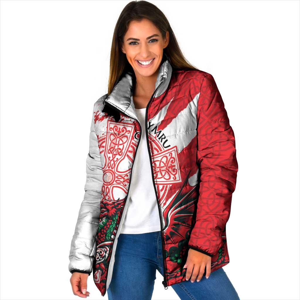 Wales Celtic Cross Padded Jacket Cymru Am Byth Red Version - Wonder Print Shop
