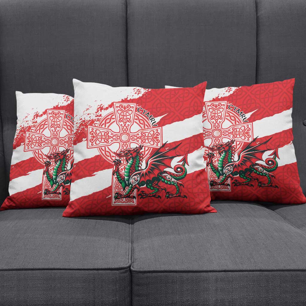 Wales Celtic Cross Pillow Cover Cymru Am Byth Red Version - Wonder Print Shop