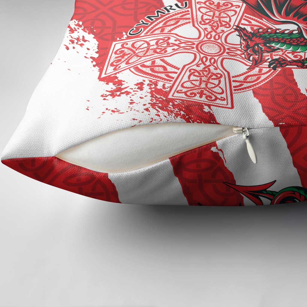 Wales Celtic Cross Pillow Cover Cymru Am Byth Red Version - Wonder Print Shop