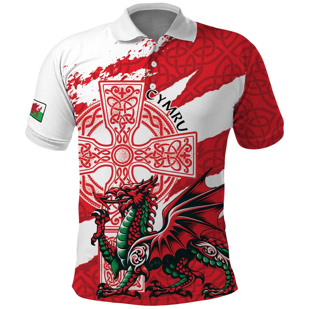Wales Celtic Cross Polo Shirt Cymru Am Byth Red Version - Wonder Print Shop