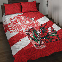Wales Celtic Cross Quilt Bed Set Cymru Am Byth Red Version - Wonder Print Shop