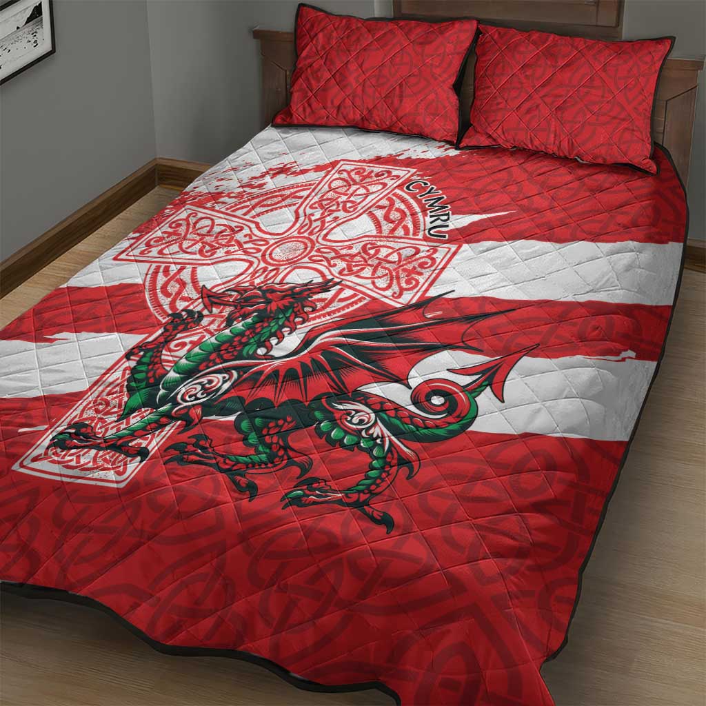 Wales Celtic Cross Quilt Bed Set Cymru Am Byth Red Version - Wonder Print Shop