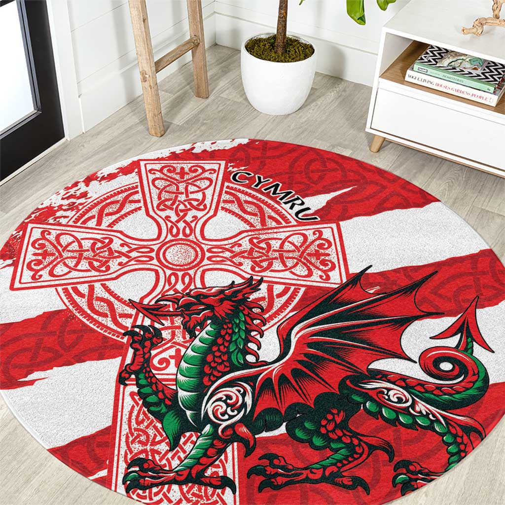 Wales Celtic Cross Round Carpet Cymru Am Byth Red Version - Wonder Print Shop