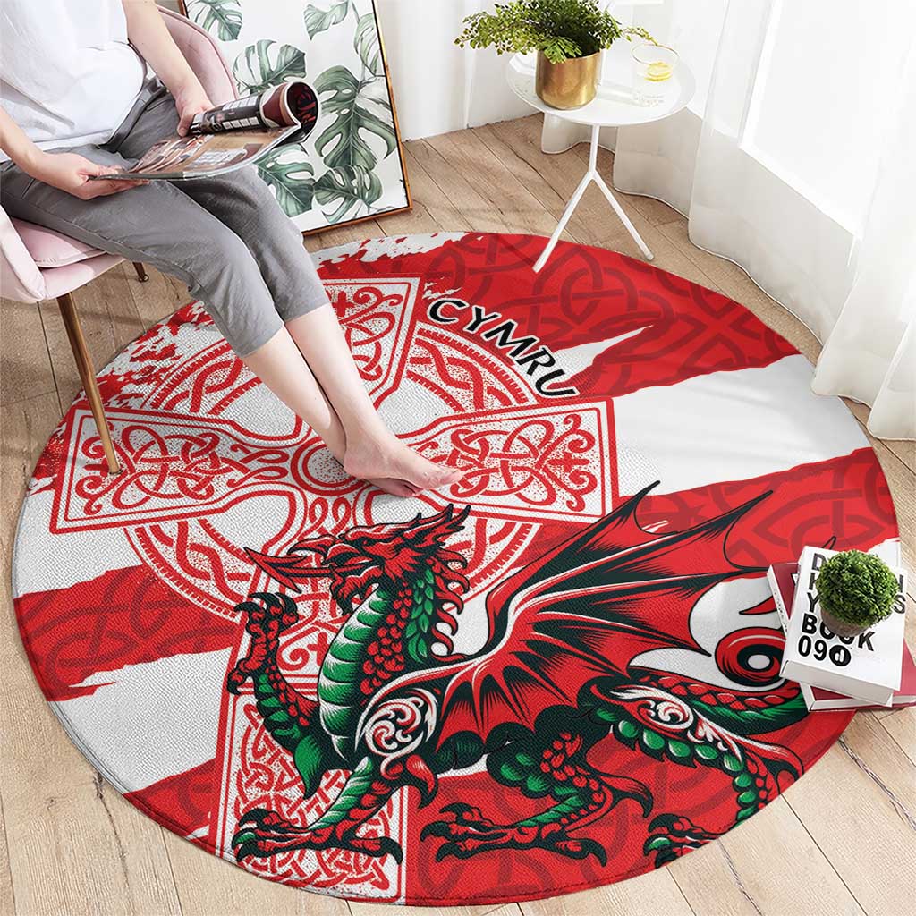 Wales Celtic Cross Round Carpet Cymru Am Byth Red Version - Wonder Print Shop