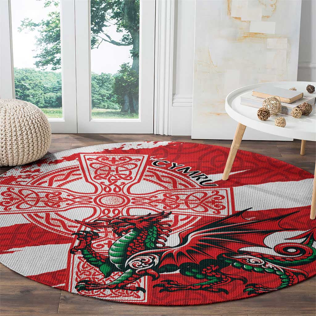 Wales Celtic Cross Round Carpet Cymru Am Byth Red Version - Wonder Print Shop