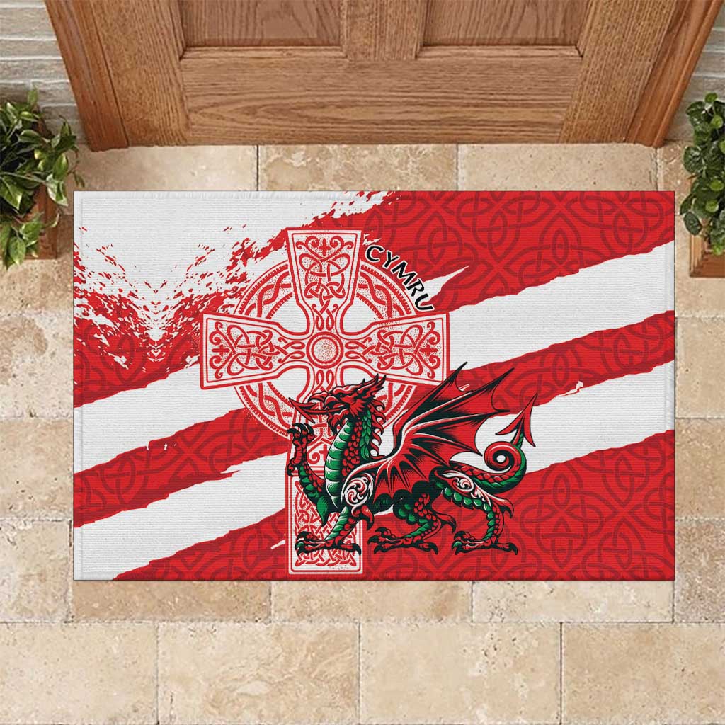 Wales Celtic Cross Rubber Doormat Cymru Am Byth Red Version - Wonder Print Shop