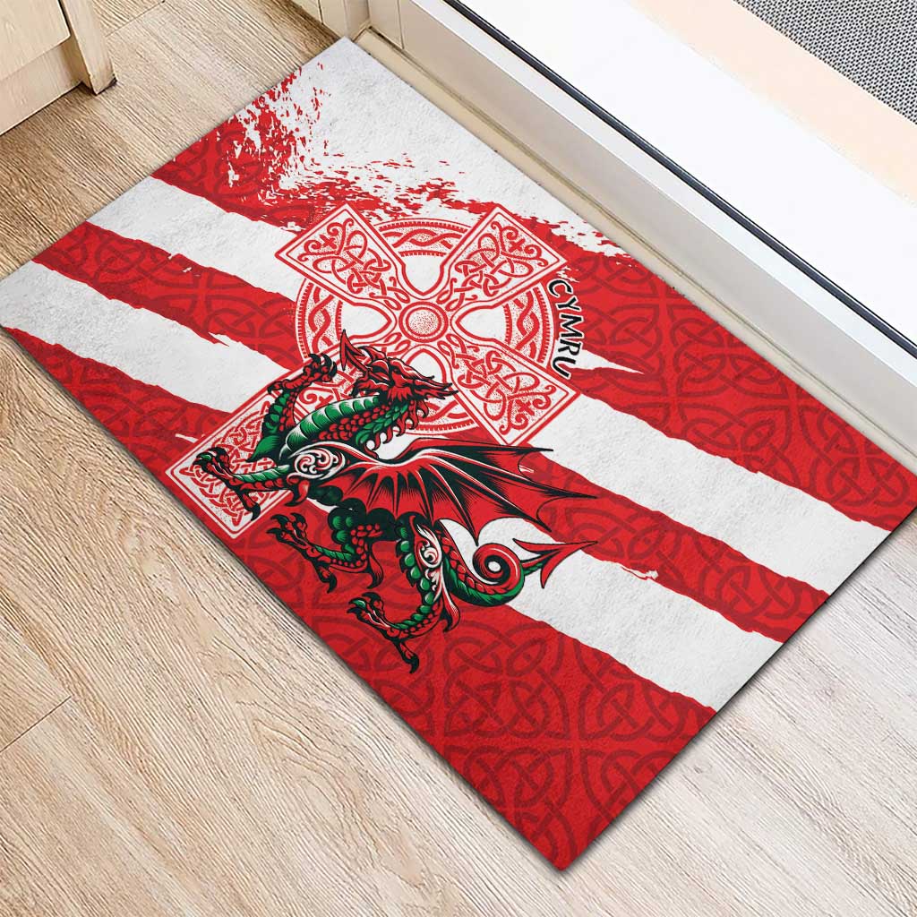 Wales Celtic Cross Rubber Doormat Cymru Am Byth Red Version - Wonder Print Shop
