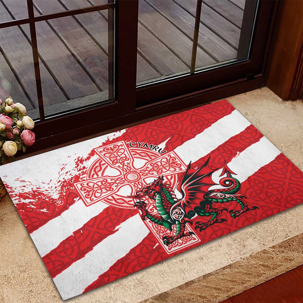 Wales Celtic Cross Rubber Doormat Cymru Am Byth Red Version - Wonder Print Shop