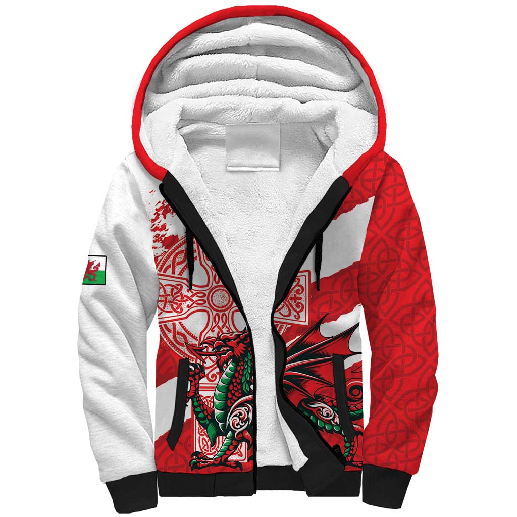 Wales Celtic Cross Sherpa Hoodie Cymru Am Byth Red Version - Wonder Print Shop