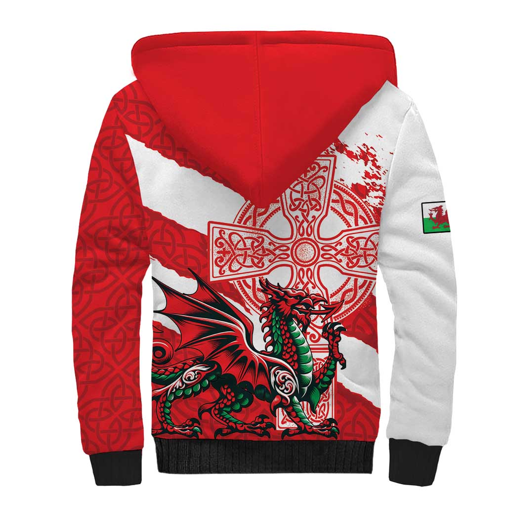 Wales Celtic Cross Sherpa Hoodie Cymru Am Byth Red Version - Wonder Print Shop