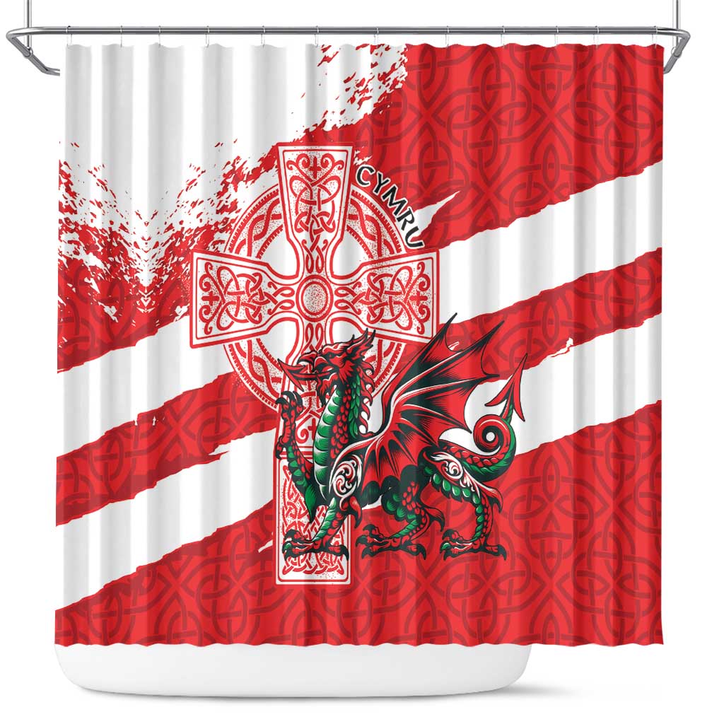 Wales Celtic Cross Shower Curtain Cymru Am Byth Red Version - Wonder Print Shop