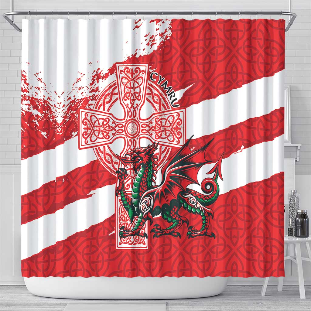 Wales Celtic Cross Shower Curtain Cymru Am Byth Red Version - Wonder Print Shop