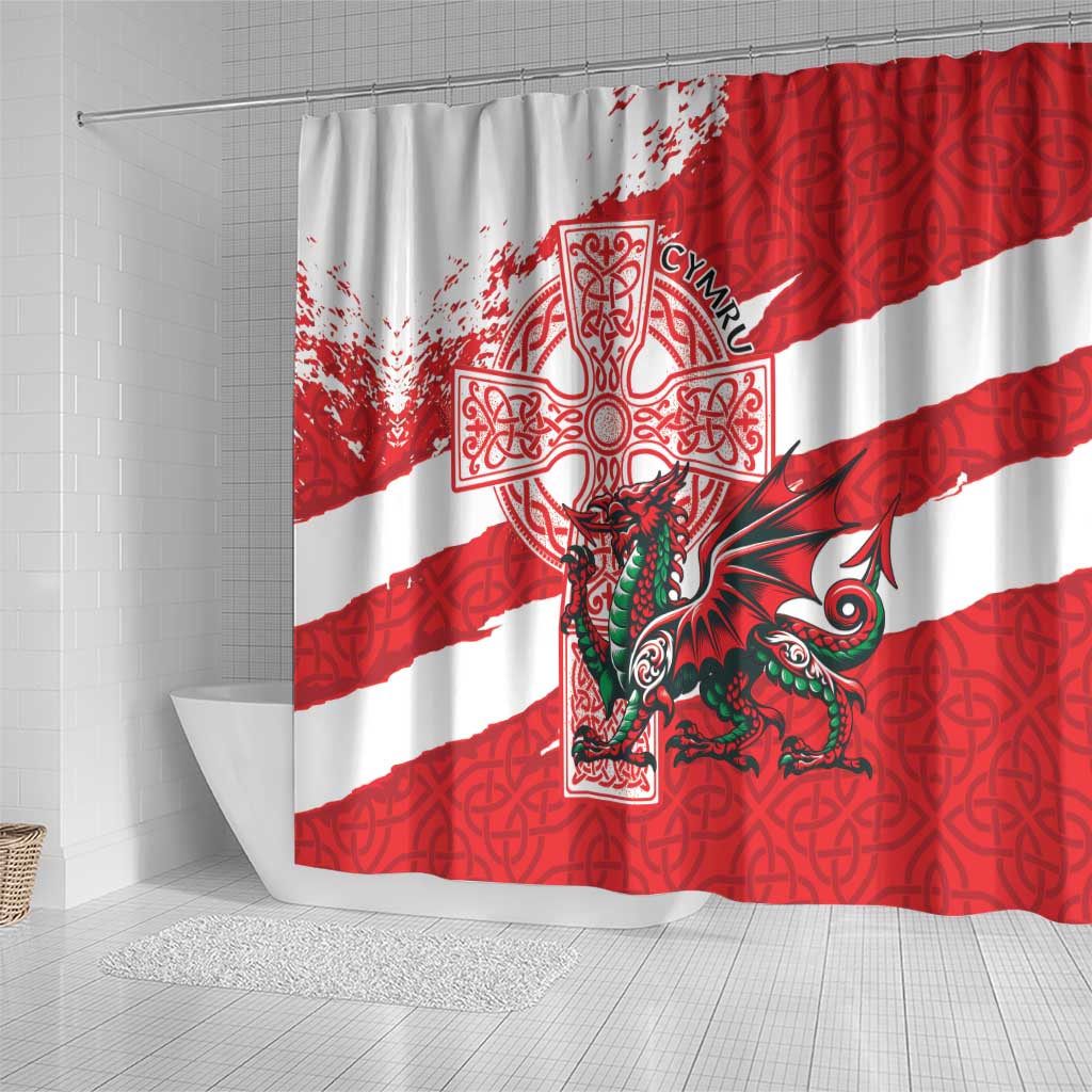 Wales Celtic Cross Shower Curtain Cymru Am Byth Red Version - Wonder Print Shop
