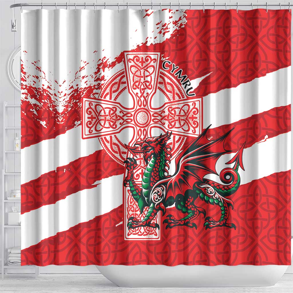 Wales Celtic Cross Shower Curtain Cymru Am Byth Red Version - Wonder Print Shop