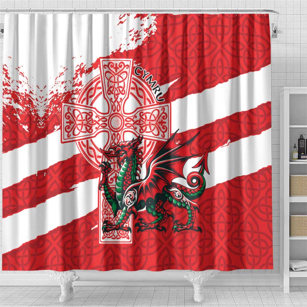 Wales Celtic Cross Shower Curtain Cymru Am Byth Red Version - Wonder Print Shop
