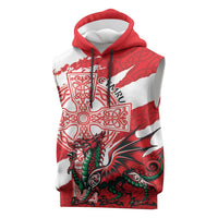 Wales Celtic Cross Sleeveless Hoodie Cymru Am Byth Red Version - Wonder Print Shop