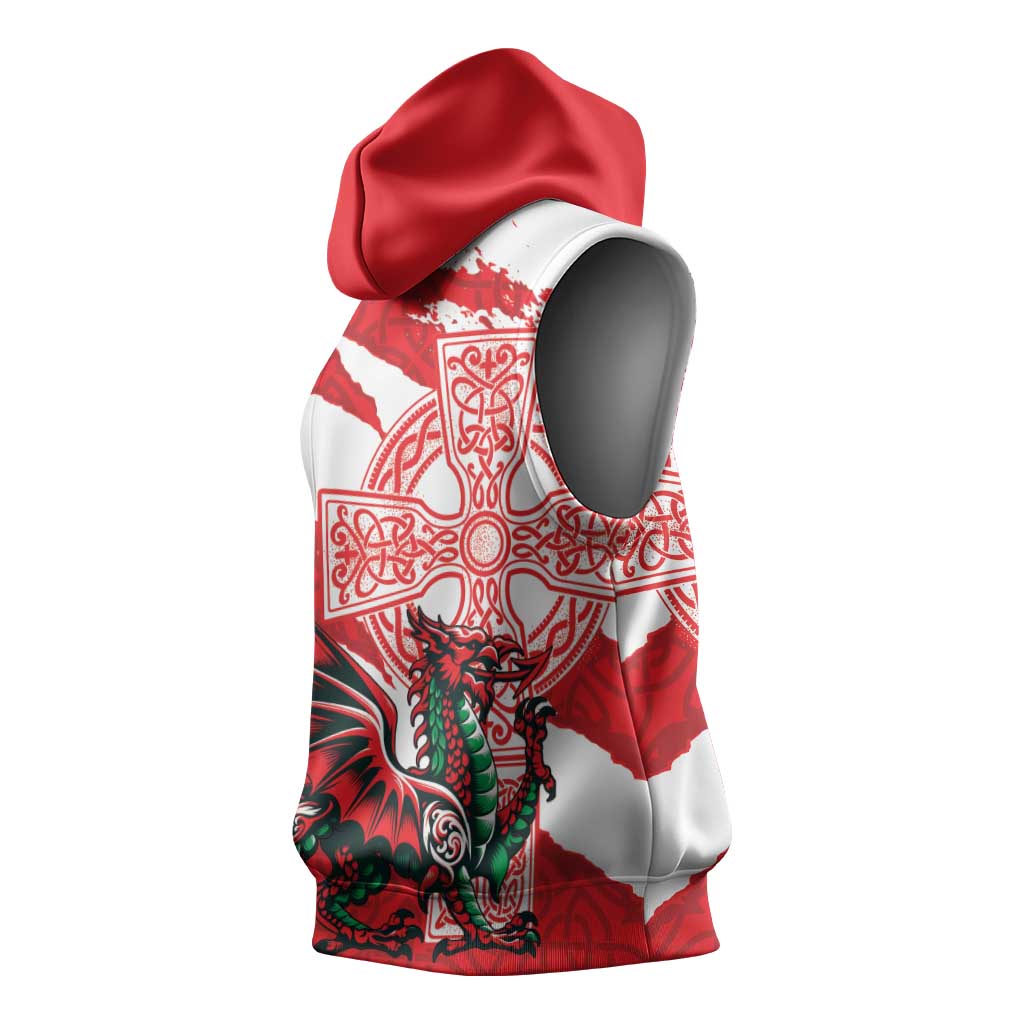 Wales Celtic Cross Sleeveless Hoodie Cymru Am Byth Red Version - Wonder Print Shop