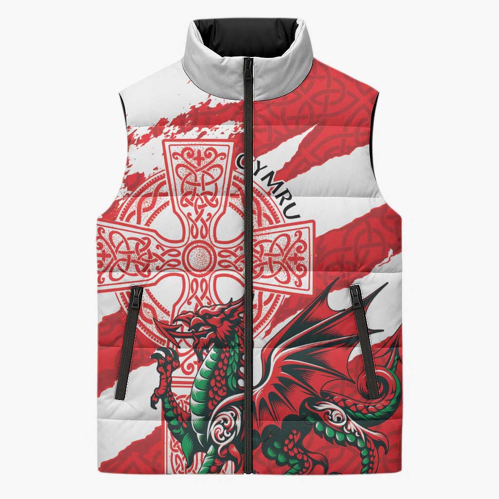 Wales Celtic Cross Sleeveless Puffer Jacket Cymru Am Byth Red Version - Wonder Print Shop