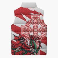 Wales Celtic Cross Sleeveless Puffer Jacket Cymru Am Byth Red Version - Wonder Print Shop