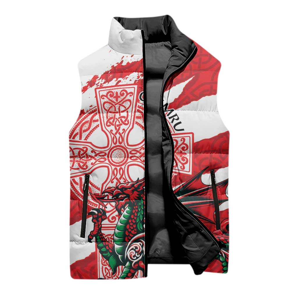 Wales Celtic Cross Sleeveless Puffer Jacket Cymru Am Byth Red Version - Wonder Print Shop