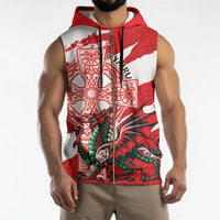 Wales Celtic Cross Sleeveless Zip Hoodie Cymru Am Byth Red Version - Wonder Print Shop