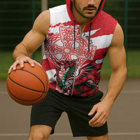 Wales Celtic Cross Sleeveless Zip Hoodie Cymru Am Byth Red Version - Wonder Print Shop